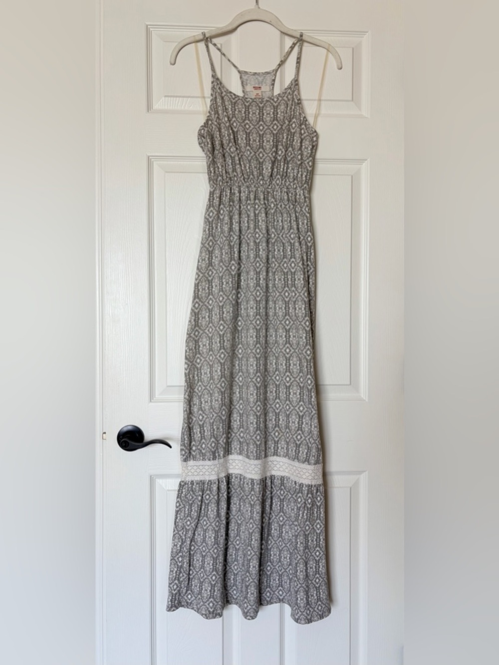 Heather Gray Maxi Dress with Lace Detail — Size Small